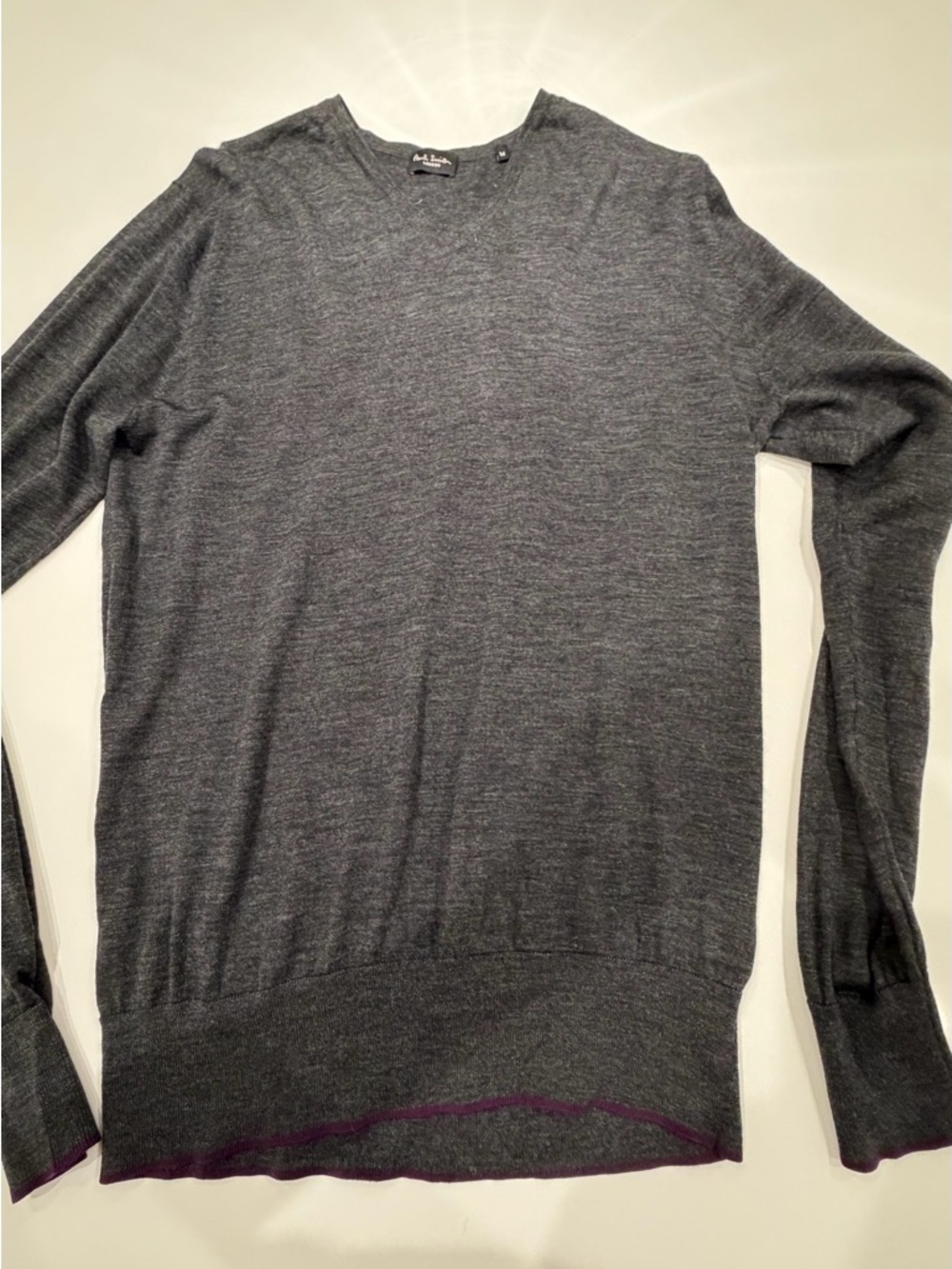 Paul Smith Men’s Charcoal Crewneck Sweater with Purple Hem Accent